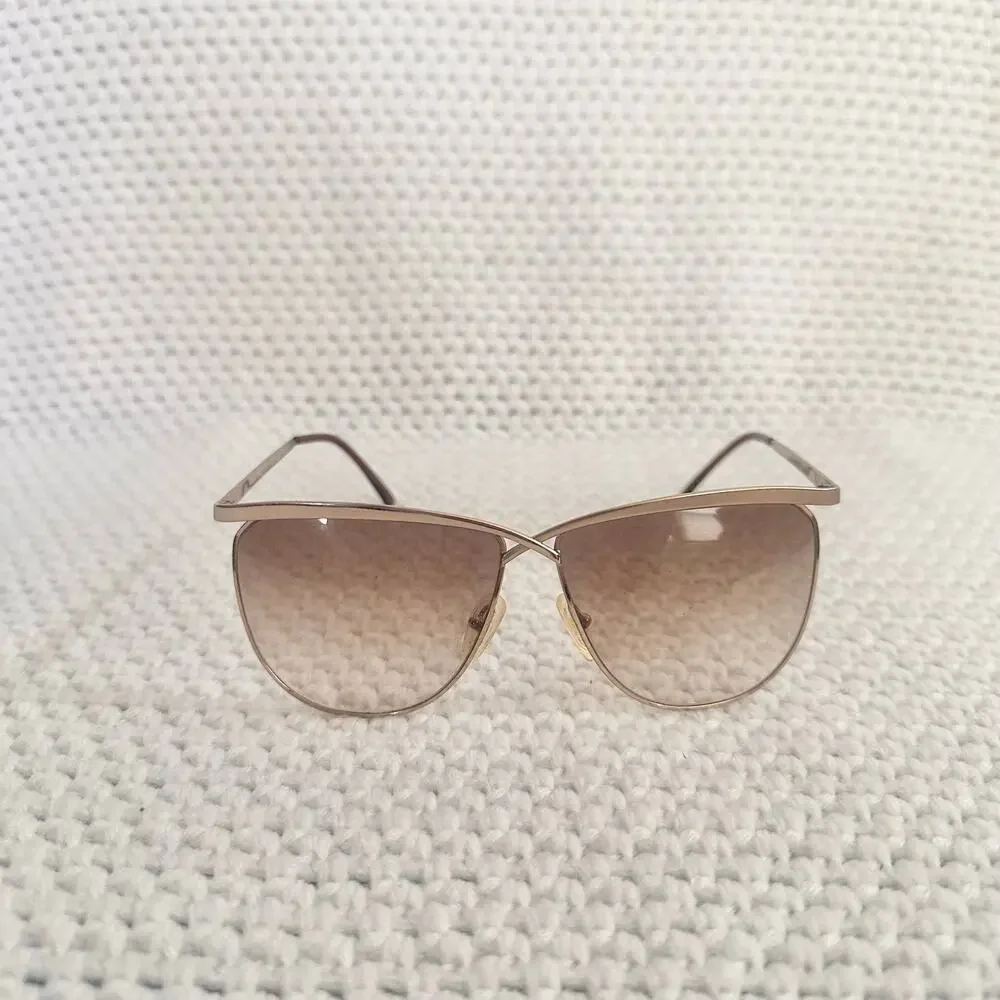Laura Biagiotti Vintage 80s Gold Aviator Sunglasses ONLY Criss Cross Frame Glam
